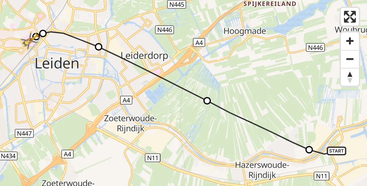 Vluchtroute Traumahelikopter Alphen aan den Rijn - Leids Universitair Medisch Centrum (LUMC), 10 september 2026, 19:21