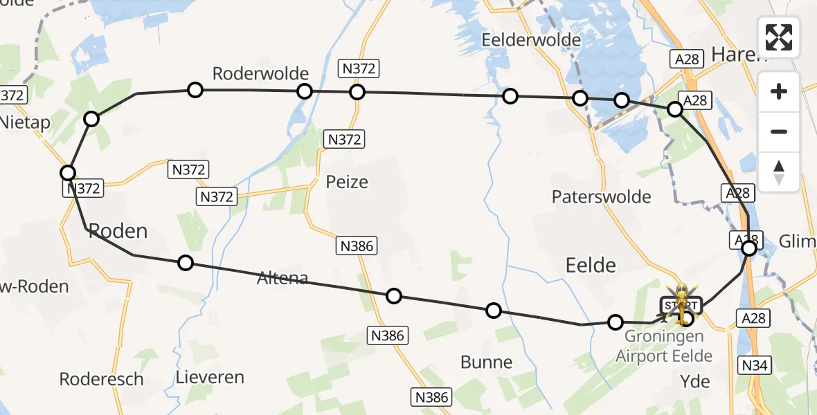 Vluchtroute Traumahelikopter Groningen Airport Eelde - Groningen Airport Eelde, 10 september 2026, 20:23
