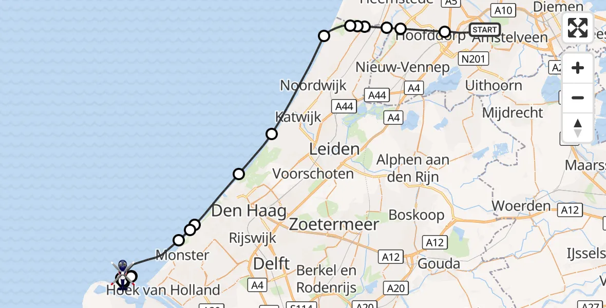 Vluchtroute Politiehelikopter Amsterdam Vliegveld Schiphol - Noordzee, 11 september 2026, 11:14