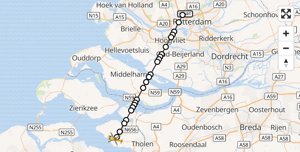 Vluchtroute Traumahelikopter Rotterdam The Hague Airport - Sint-Maartensdijk, 11 september 2026, 23:07