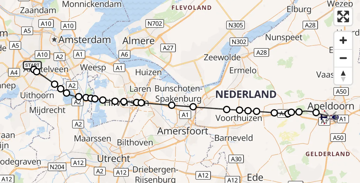 Vluchtroute Politiehelikopter Amsterdam Vliegveld Schiphol - Apeldoorn, 12 september 2026, 06:59