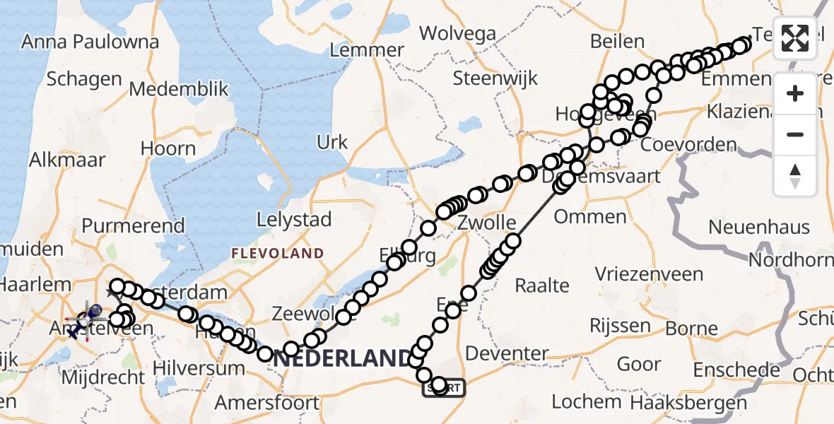 Vluchtroute Politiehelikopter Apeldoorn - Amsterdam Vliegveld Schiphol, 12 september 2026, 09:44