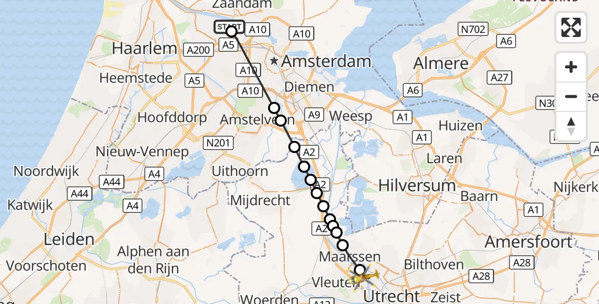 Vluchtroute Traumahelikopter Amsterdam Heliport - Utrecht, 12 september 2026, 11:32