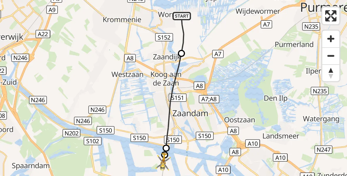 Vluchtroute Traumahelikopter Wormer - Amsterdam Heliport, 12 september 2026, 12:55