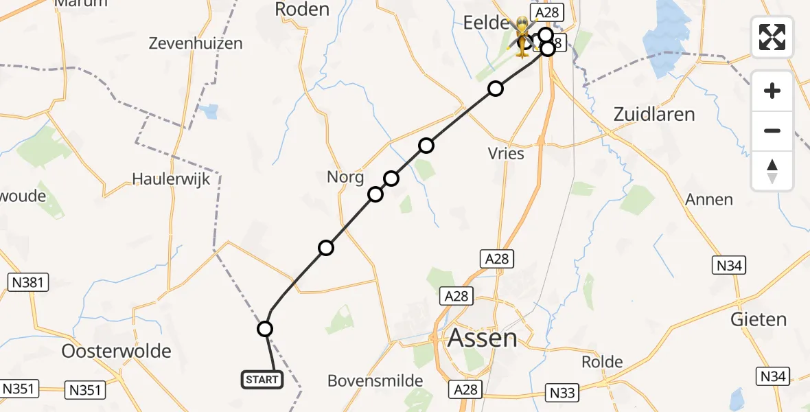 Vluchtroute Traumahelikopter Ravenswoud - Groningen Airport Eelde, 12 september 2026, 14:35