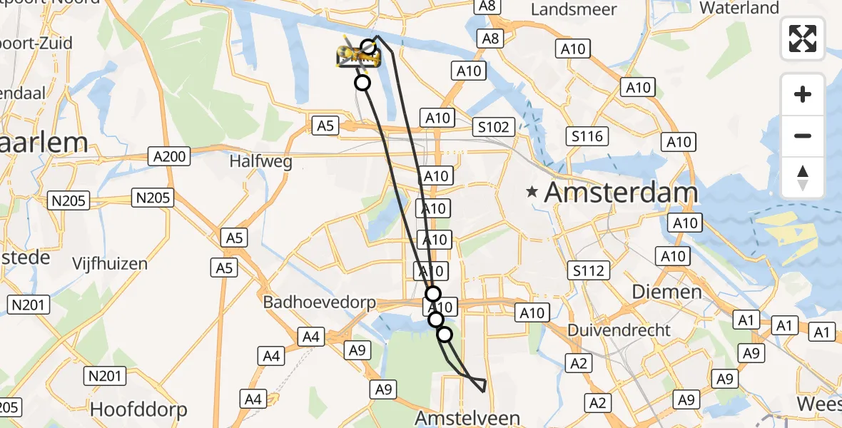 Vluchtroute Traumahelikopter Amsterdam Heliport - Amsterdam Heliport, 12 september 2026, 15:24