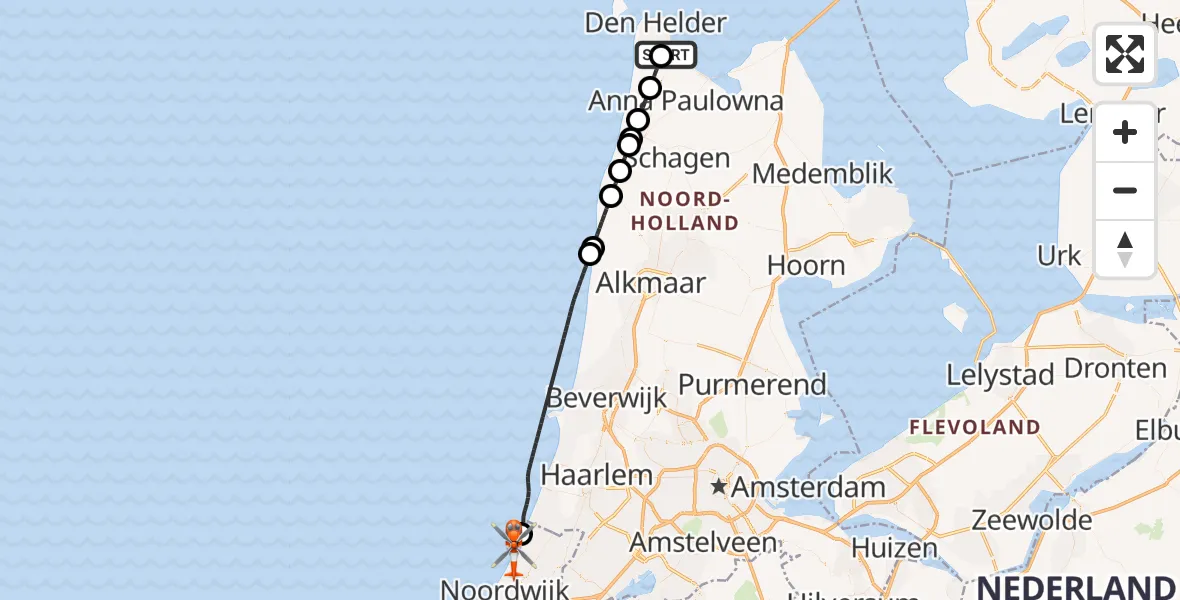 Vluchtroute Kustwachthelikopter Militair vliegveld De Kooy / Den Helder Airport - Noordwijk, 12 september 2026, 15:26