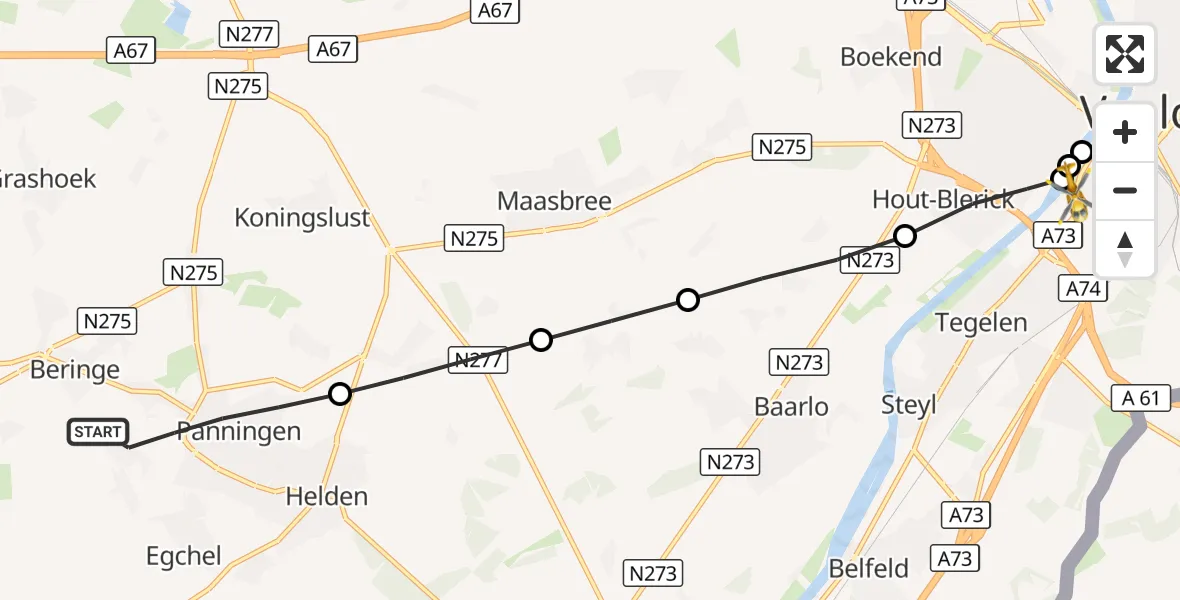 Vluchtroute Traumahelikopter Panningen - Vie Curi Medical Center for Noord-Limburg Heliport, 12 september 2026, 16:22