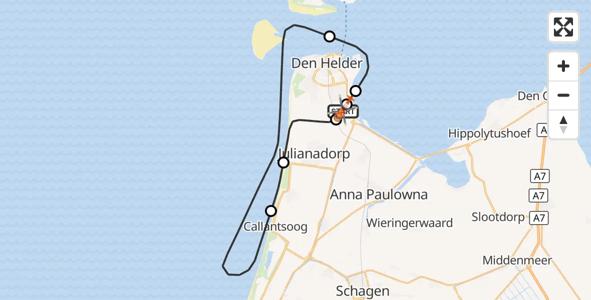 Vluchtroute Kustwachthelikopter Militair vliegveld De Kooy / Den Helder Airport - Militair vliegveld De Kooy / Den Helder Airport, 13 september 2026, 06:58