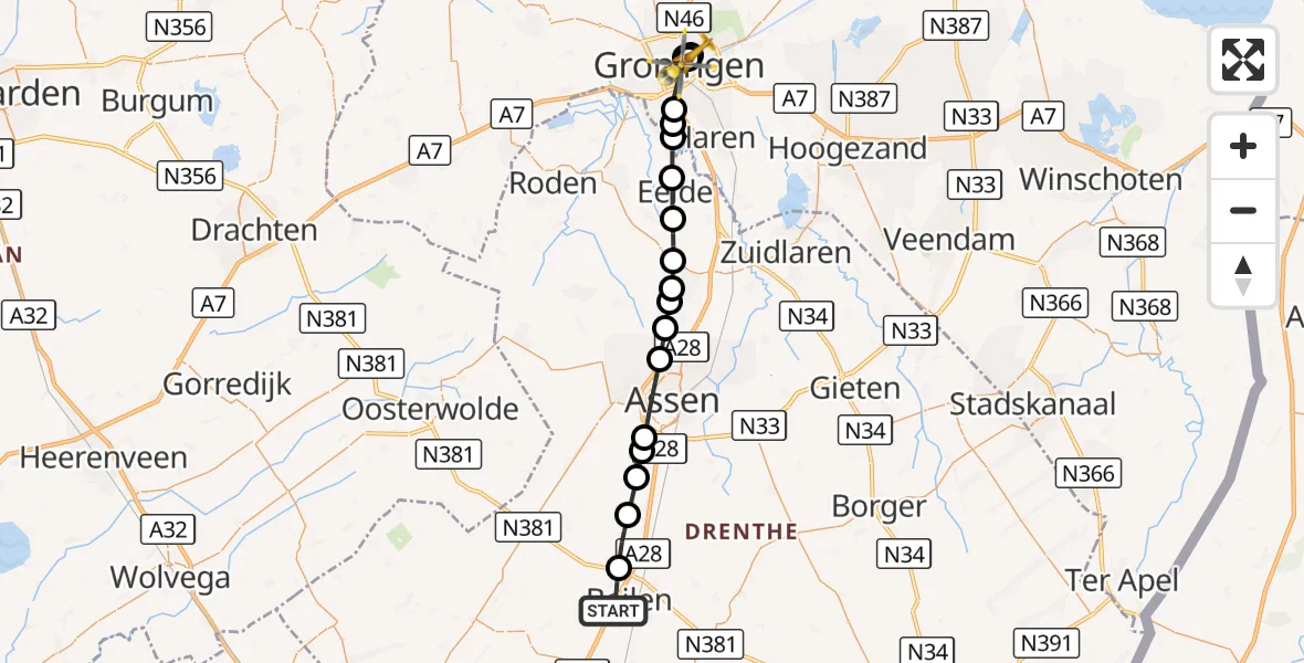 Vluchtroute Traumahelikopter Beilen - Universitair Medisch Centrum Groningen, 13 september 2026, 08:01