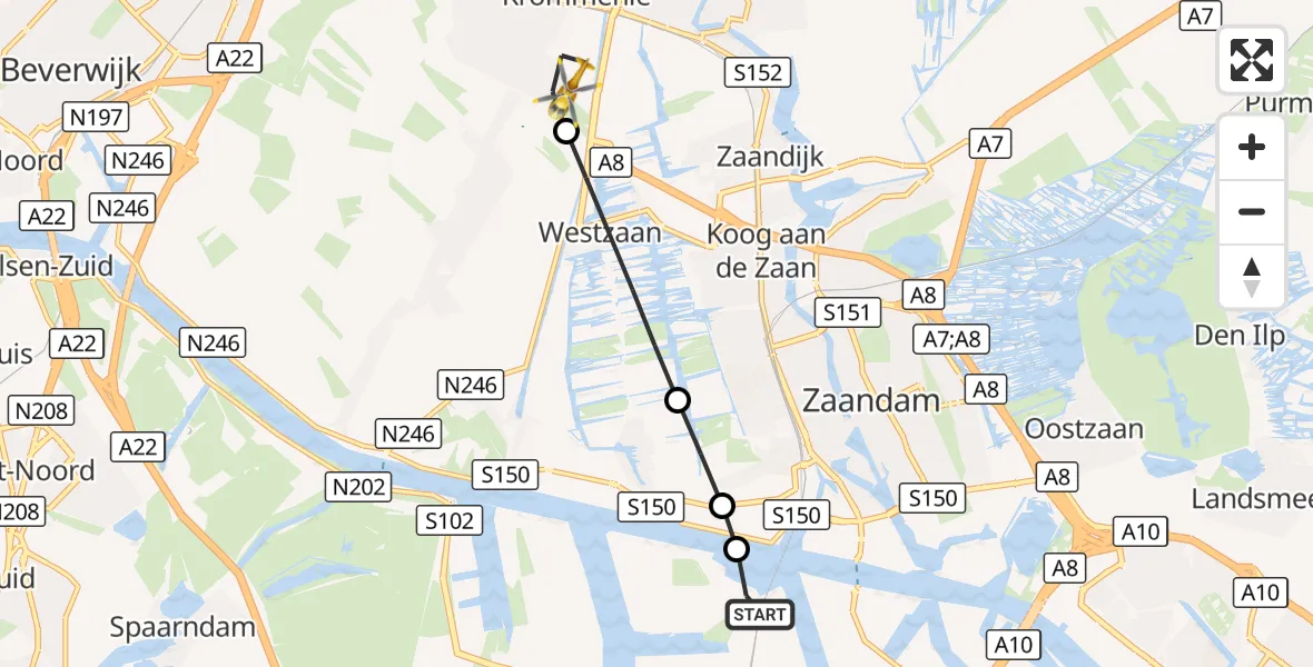 Vluchtroute Traumahelikopter Amsterdam Heliport - Assendelft, 13 september 2026, 08:07