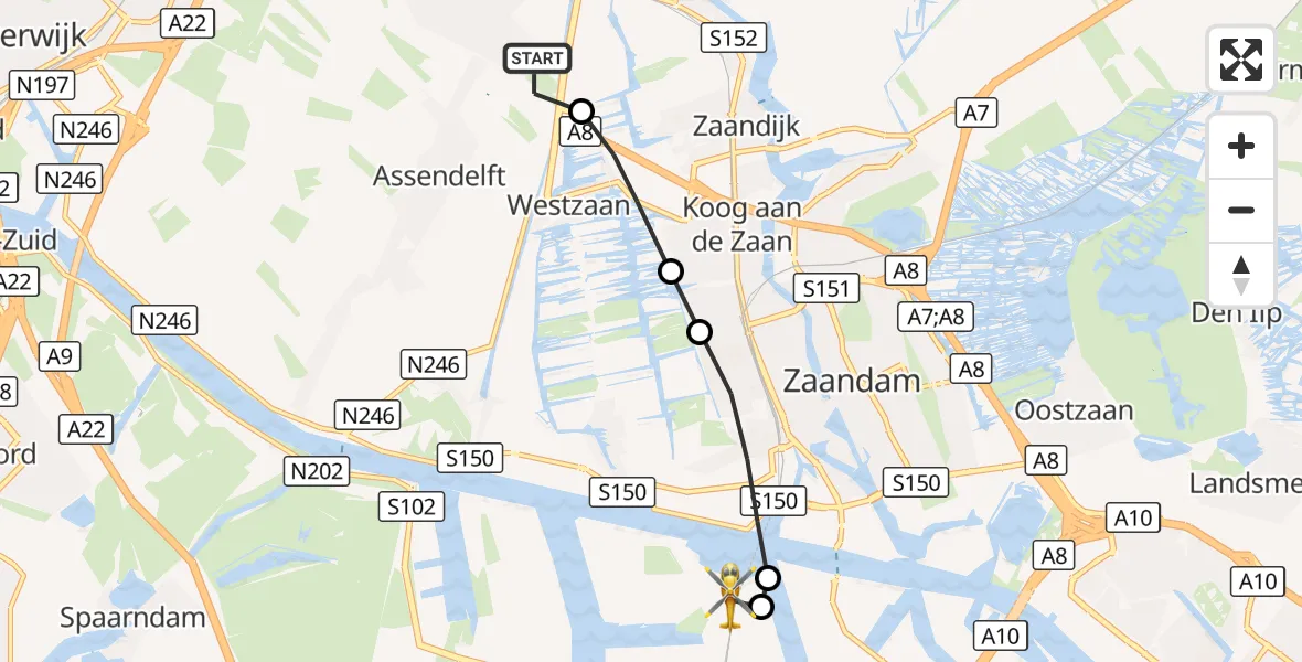 Vluchtroute Traumahelikopter Assendelft - Amsterdam Heliport, 13 september 2026, 08:25