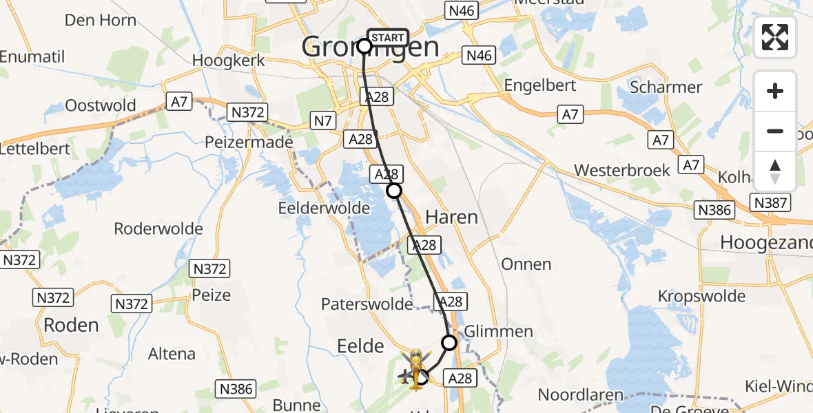 Vluchtroute Traumahelikopter Universitair Medisch Centrum Groningen - Groningen Airport Eelde, 13 september 2026, 08:37