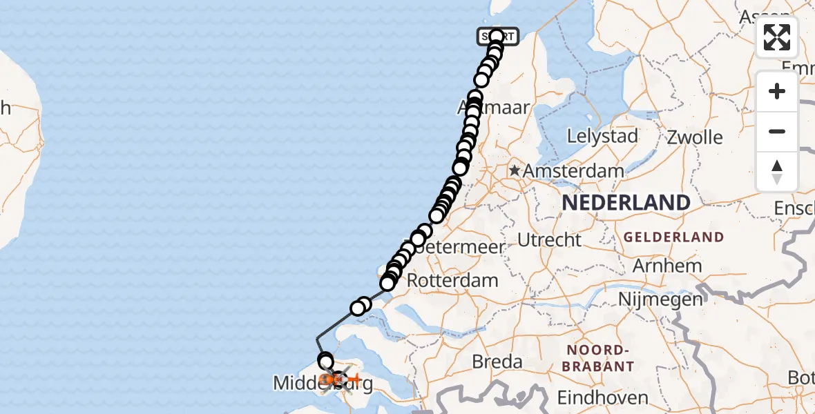 Vluchtroute Kustwachthelikopter Militair vliegveld De Kooy / Den Helder Airport - Vliegveld Midden-Zeeland, 13 september 2026, 08:51