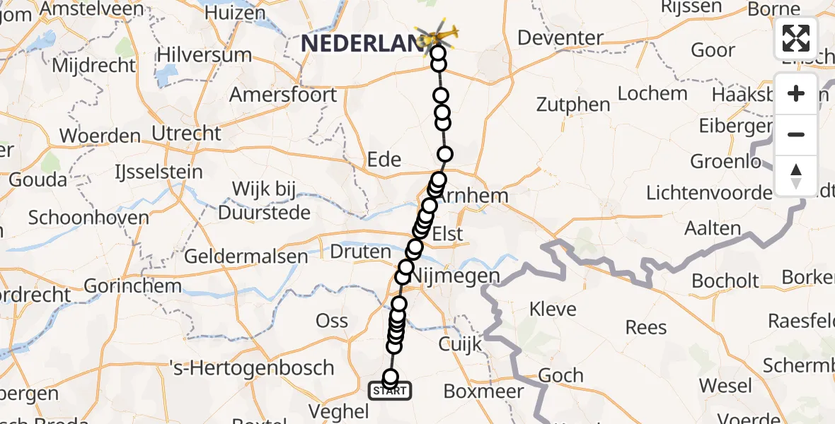 Vluchtroute Traumahelikopter Vliegbasis Volkel - Uddel, 13 september 2026, 10:38