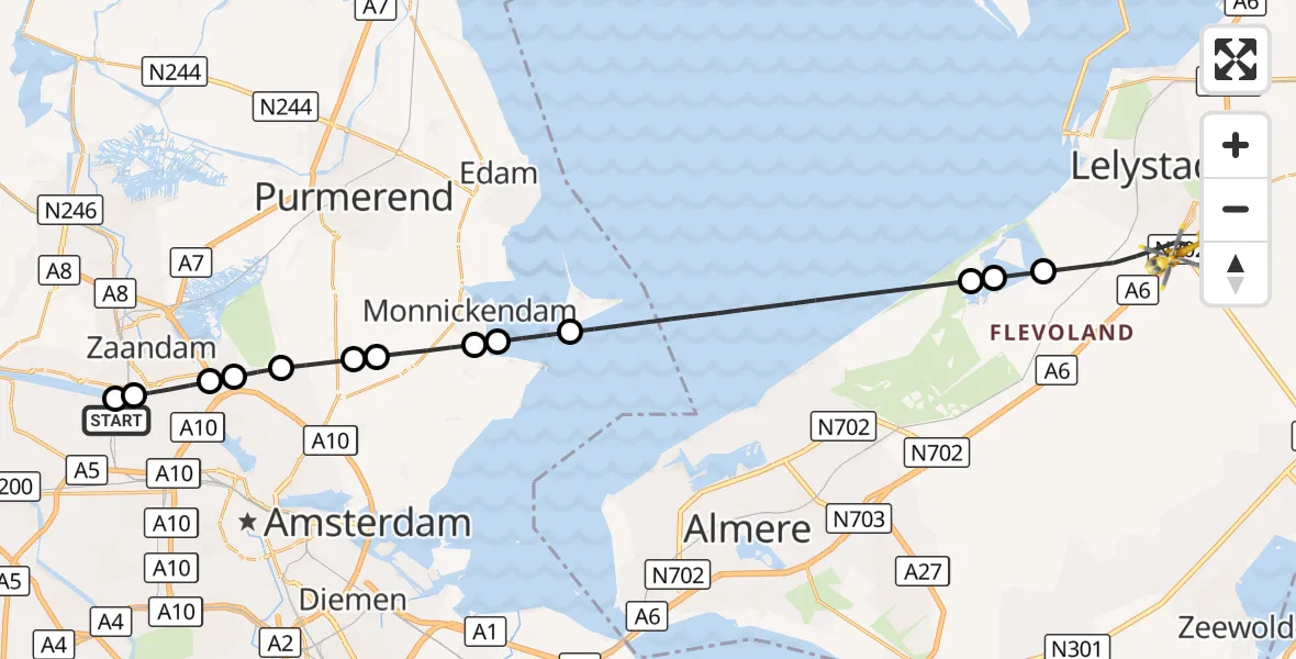 Vluchtroute Traumahelikopter Amsterdam Heliport - Lelystad, 13 september 2026, 11:09
