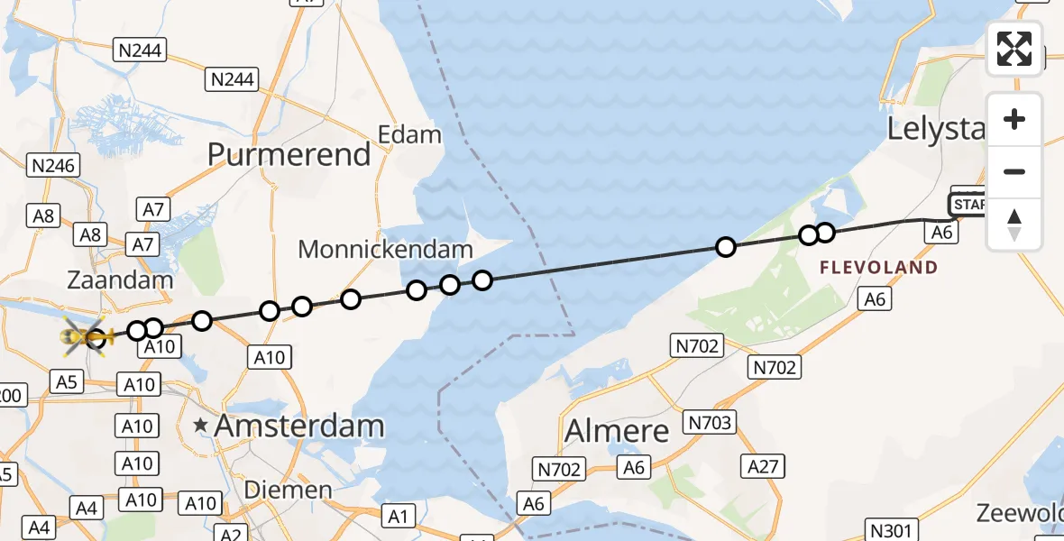 Vluchtroute Traumahelikopter Lelystad - Amsterdam Heliport, 13 september 2026, 11:39