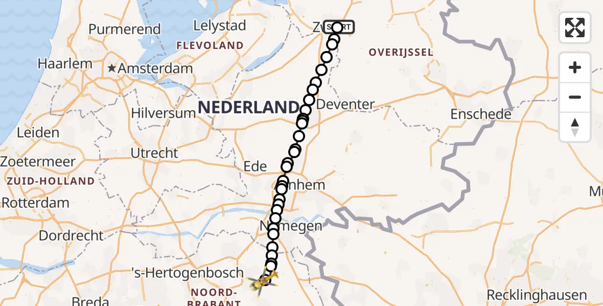 Vluchtroute Traumahelikopter Isala Hospital Zwolle Heliport - Vliegbasis Volkel, 13 september 2026, 12:04