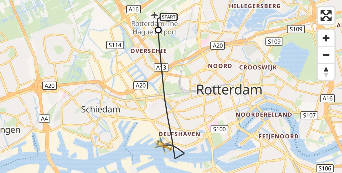 Vluchtroute Traumahelikopter Rotterdam The Hague Airport - Rotterdam, 13 september 2026, 12:57