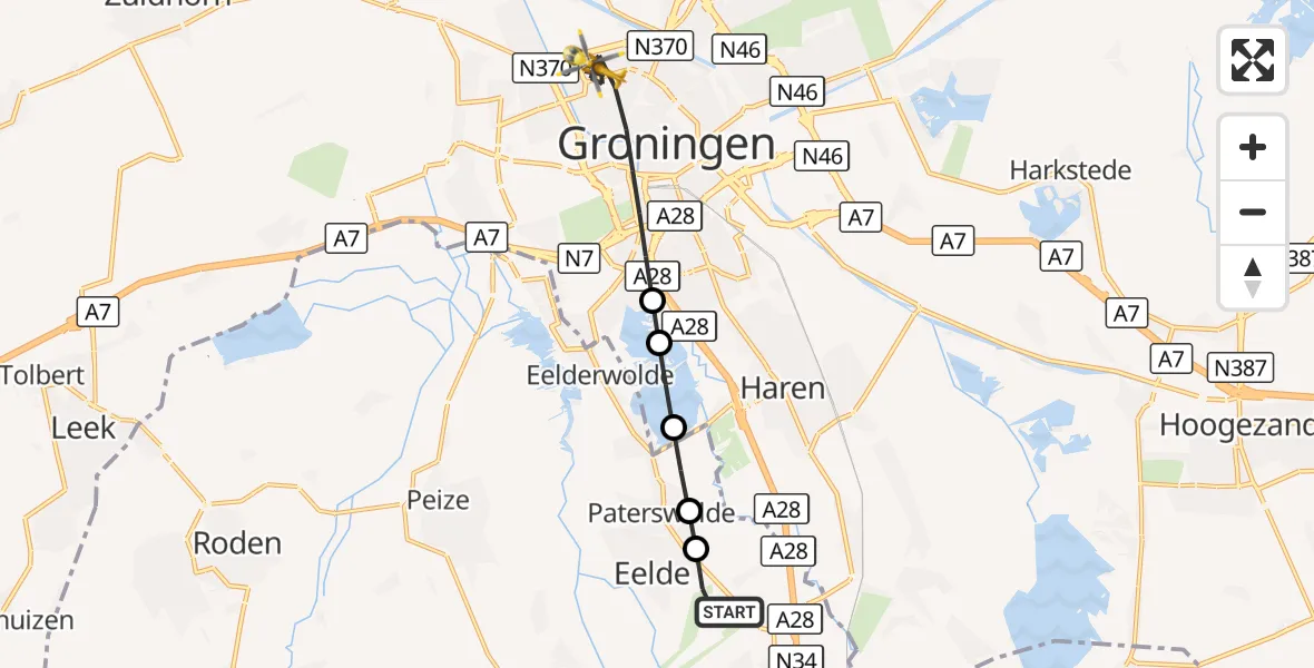 Vluchtroute Traumahelikopter Groningen Airport Eelde - Groningen, 13 september 2026, 13:15