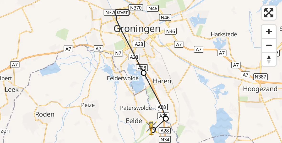 Vluchtroute Traumahelikopter Groningen - Groningen Airport Eelde, 13 september 2026, 13:44