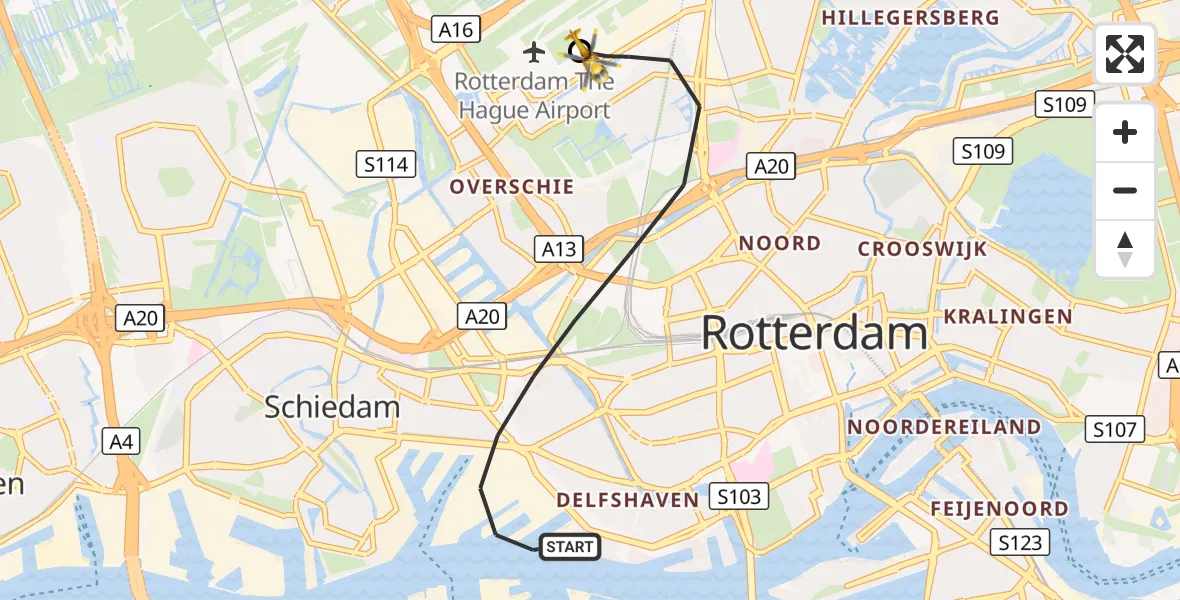 Vluchtroute Traumahelikopter Rotterdam - Rotterdam The Hague Airport, 13 september 2026, 13:47