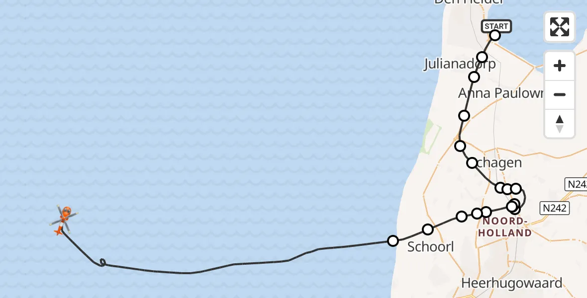Vluchtroute Kustwachthelikopter Waddenzee - Noordzee, 13 september 2026, 14:08