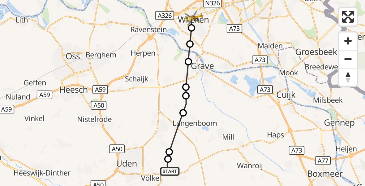 Vluchtroute Traumahelikopter Vliegbasis Volkel - Wijchen, 13 september 2026, 16:03