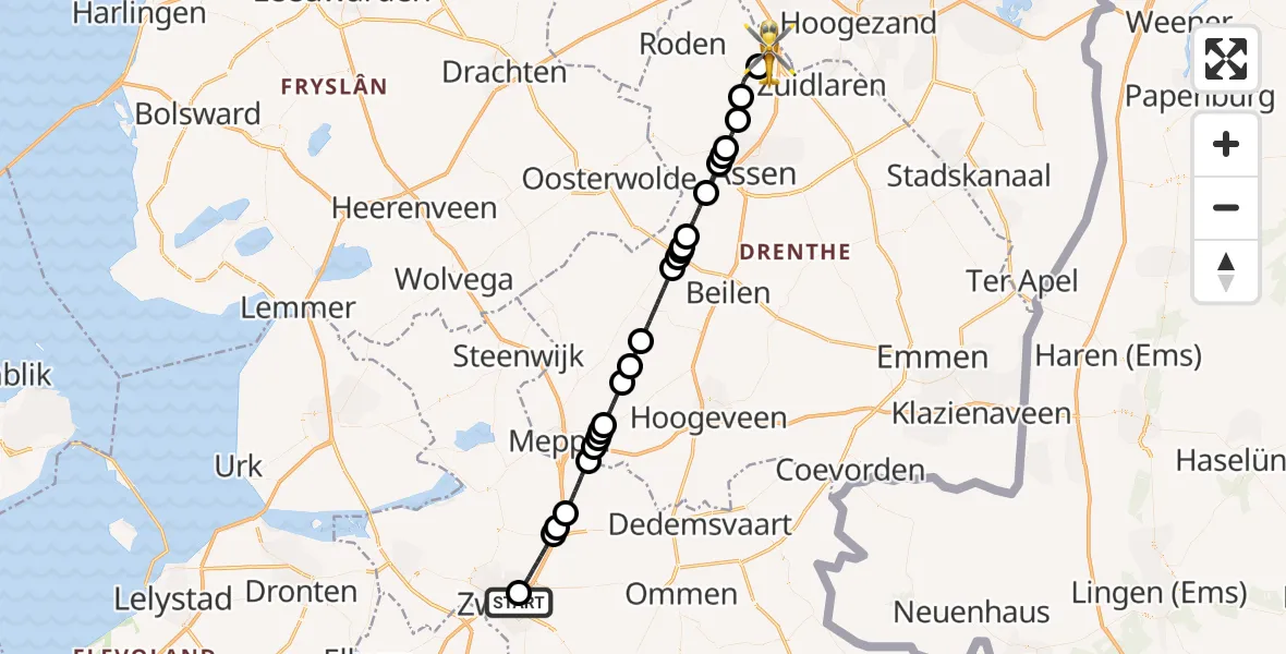 Vluchtroute Traumahelikopter Isala Hospital Zwolle Heliport - Groningen Airport Eelde, 13 september 2026, 16:18