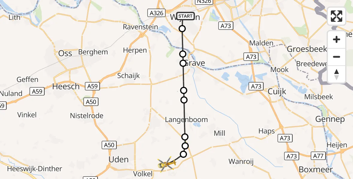 Vluchtroute Traumahelikopter Wijchen - Vliegbasis Volkel, 13 september 2026, 16:30