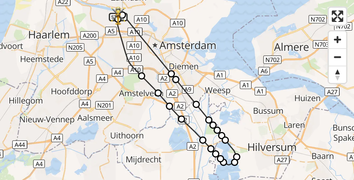 Vluchtroute Traumahelikopter Amsterdam Heliport - Amsterdam Heliport, 13 september 2026, 17:44
