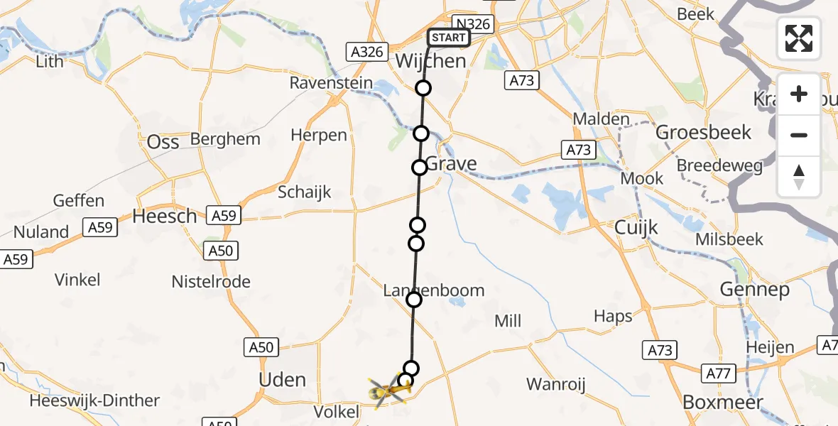 Vluchtroute Traumahelikopter Wijchen - Vliegbasis Volkel, 13 september 2026, 18:46