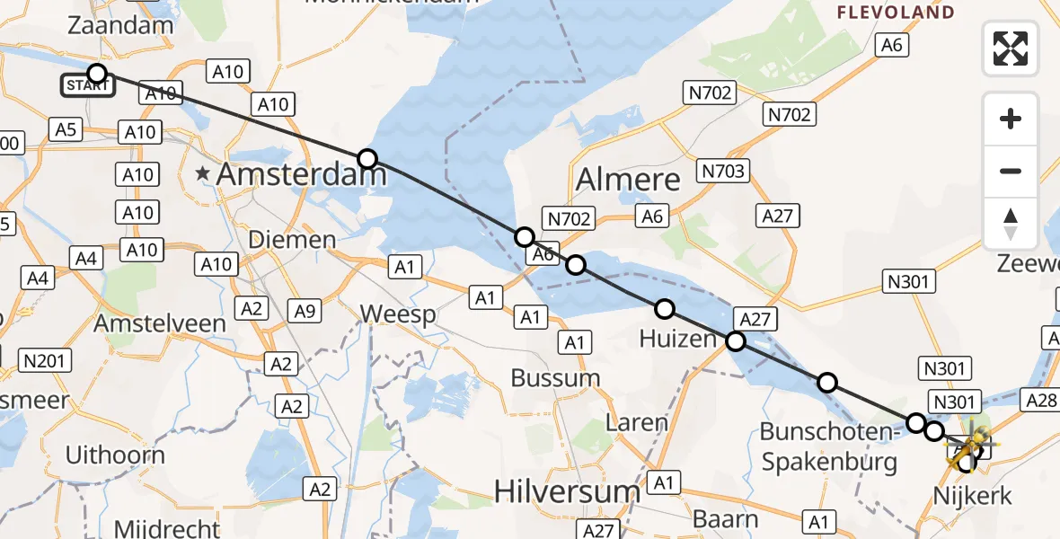 Vluchtroute Traumahelikopter Amsterdam Heliport - Nijkerk, 13 september 2026, 20:26
