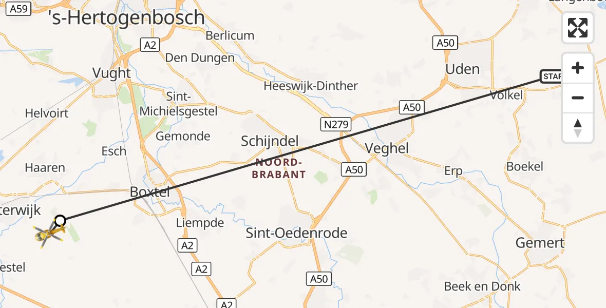 Vluchtroute Traumahelikopter Vliegbasis Volkel - Oisterwijk, 13 september 2026, 23:47