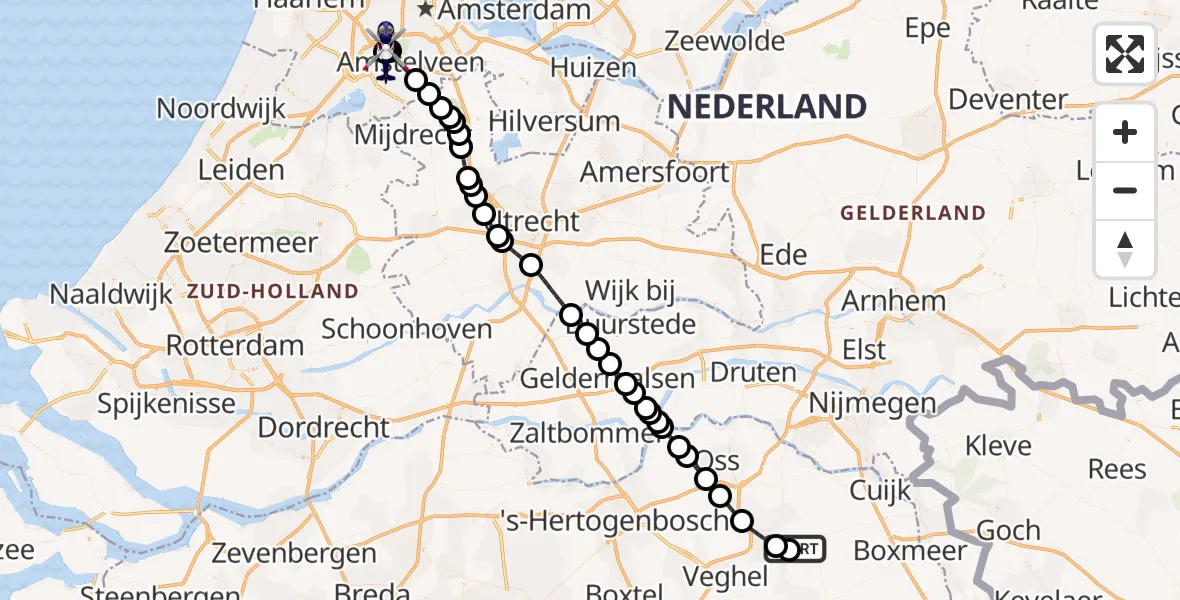 Vluchtroute Politiehelikopter Vliegbasis Volkel - Amsterdam Vliegveld Schiphol, 14 september 2026, 06:03