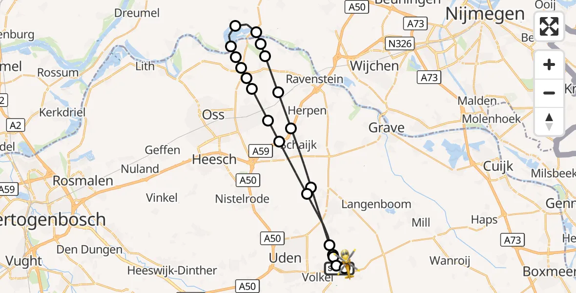 Vluchtroute Traumahelikopter Vliegbasis Volkel - Vliegbasis Volkel, 14 september 2026, 07:07
