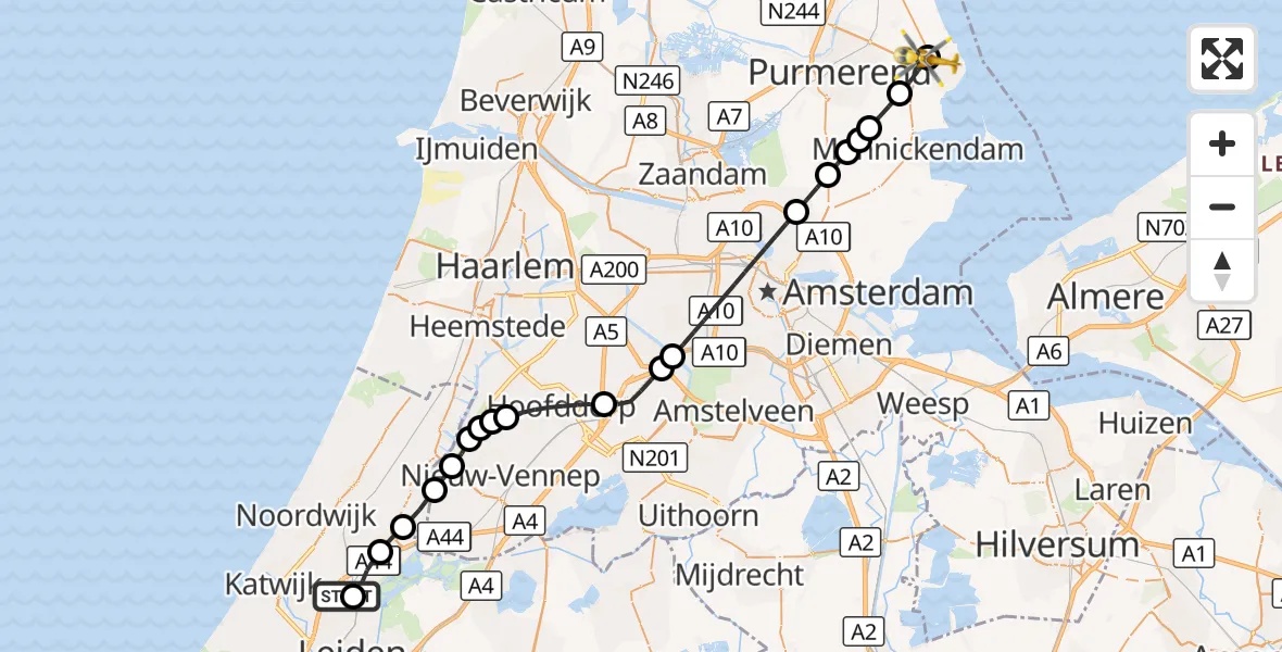 Vluchtroute Traumahelikopter Oegstgeest - Edam, 14 september 2026, 09:02