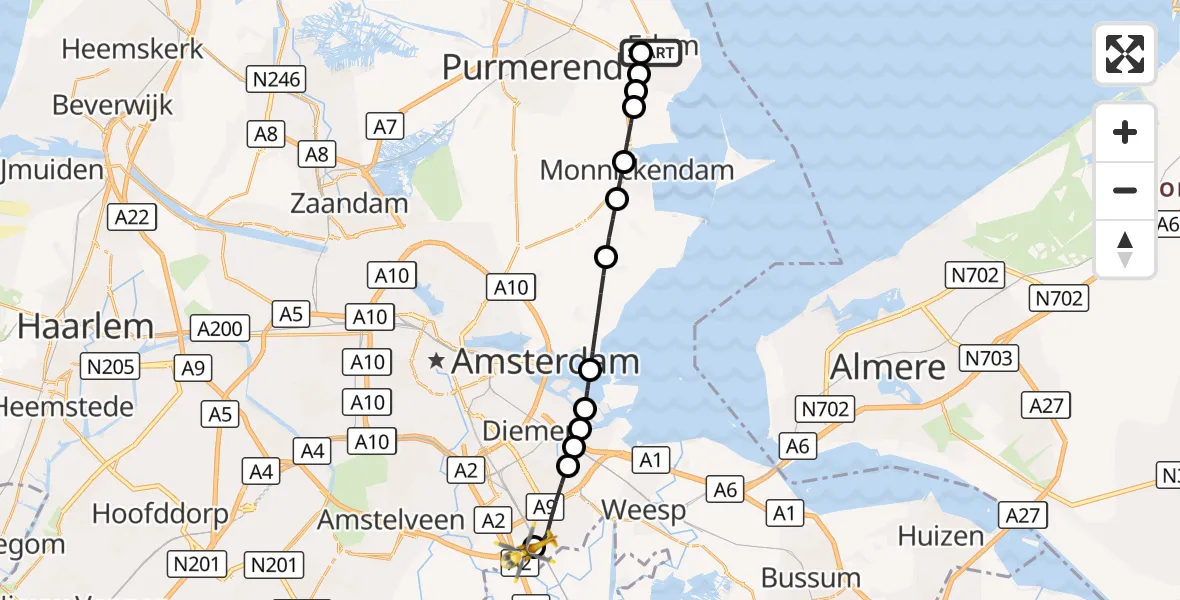 Vluchtroute Traumahelikopter Edam - Amsterdam UMC Helipad, 14 september 2026, 09:37