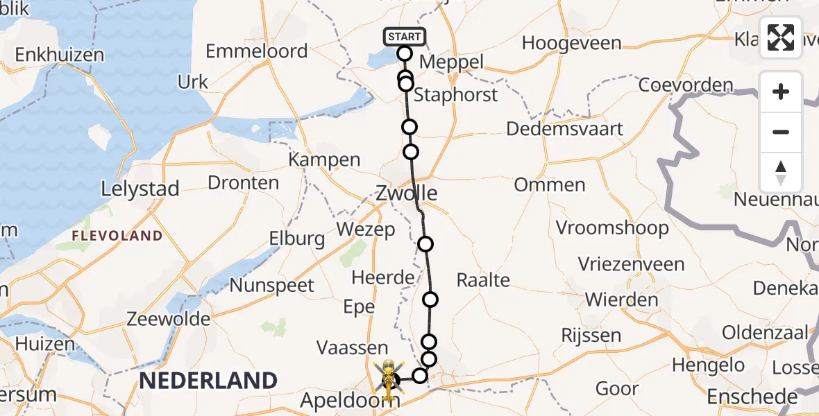 Vluchtroute Traumahelikopter Giethoorn - Vliegveld Teuge, 14 september 2026, 10:09