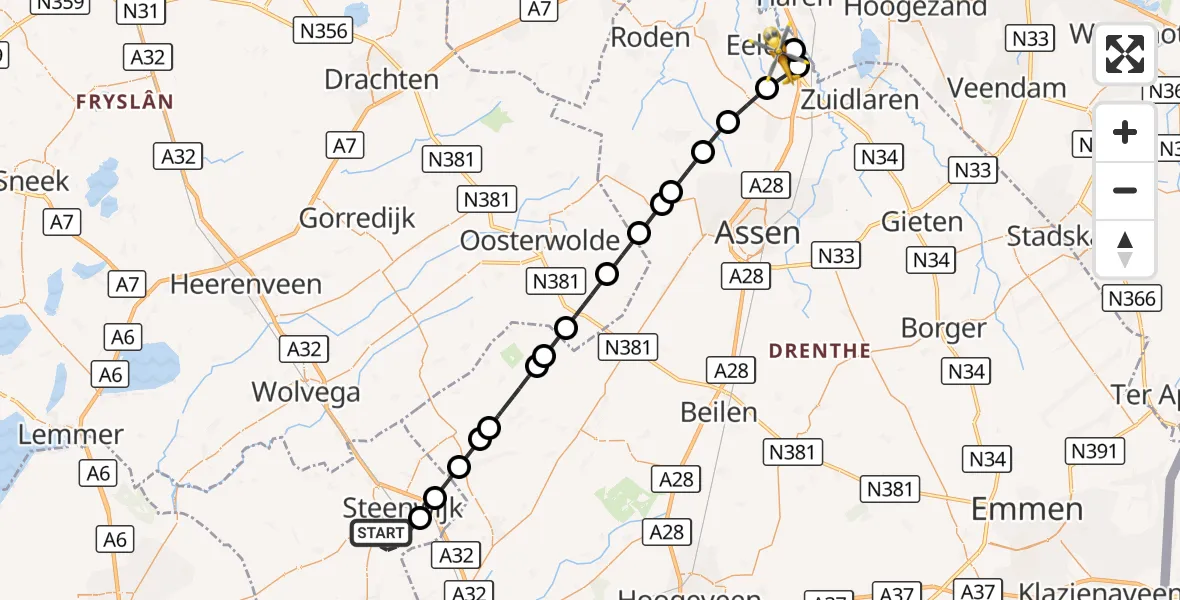 Vluchtroute Traumahelikopter Zuidveen - Groningen Airport Eelde, 14 september 2026, 10:26