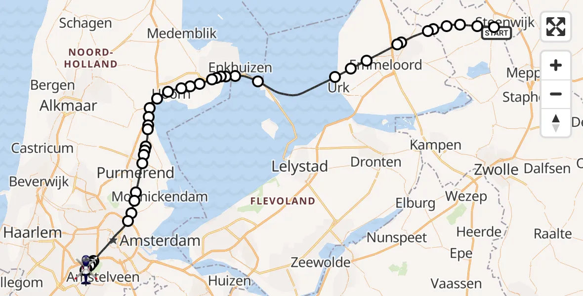 Vluchtroute Politiehelikopter Zuidveen - Amsterdam Vliegveld Schiphol, 14 september 2026, 10:55