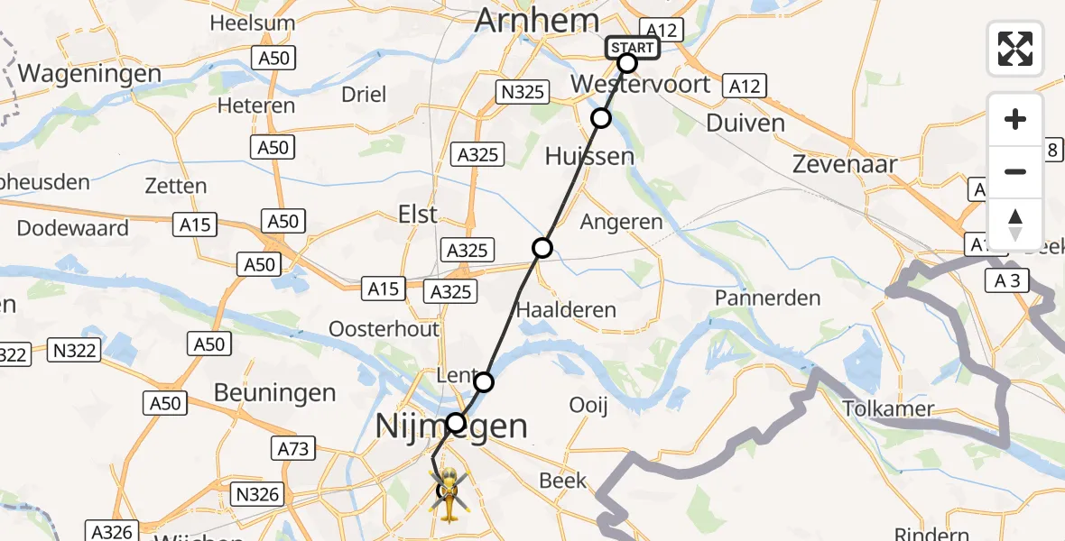 Vluchtroute Traumahelikopter Arnhem - Radboud University Medical Center Heliport, 14 september 2026, 11:26