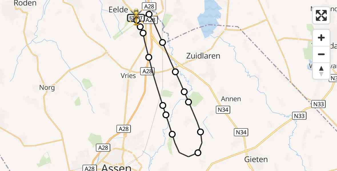 Vluchtroute Traumahelikopter Groningen Airport Eelde - Groningen Airport Eelde, 14 september 2026, 11:36