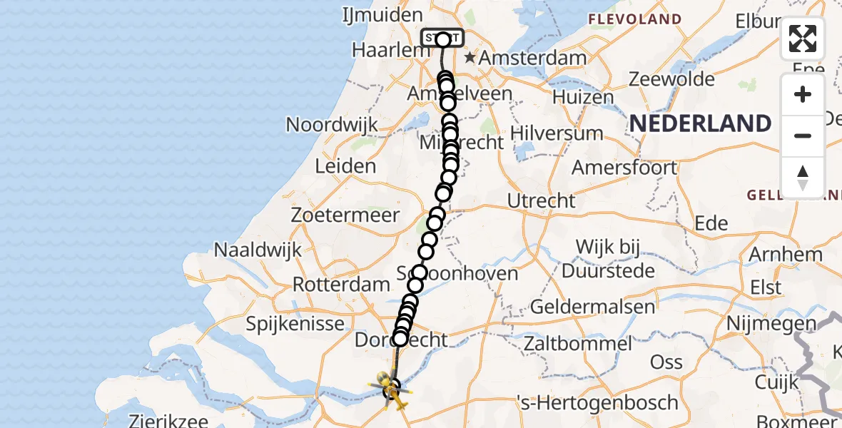 Vluchtroute Traumahelikopter Amsterdam Heliport - Moerdijk, 14 september 2026, 12:02