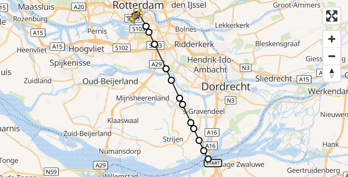 Vluchtroute Traumahelikopter Moerdijk - Erasmus MC, 14 september 2026, 12:42