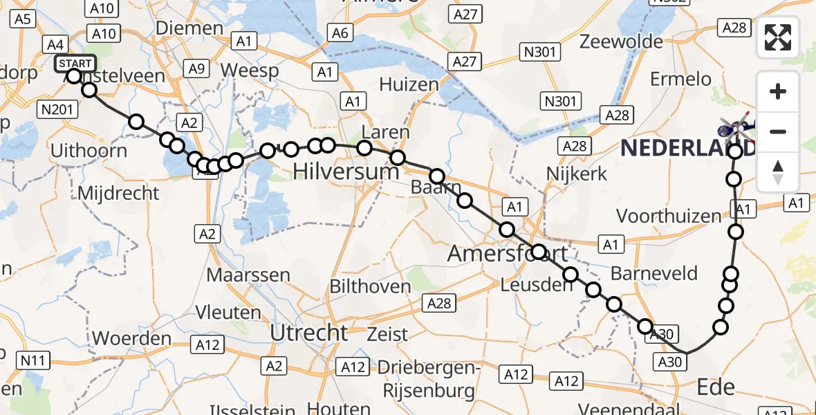 Vluchtroute Politiehelikopter Amsterdam Vliegveld Schiphol - Ermelo, 14 september 2026, 13:31