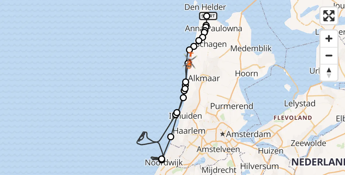 Vluchtroute Kustwachthelikopter Militair vliegveld De Kooy / Den Helder Airport - Schoorl, 14 september 2026, 17:22