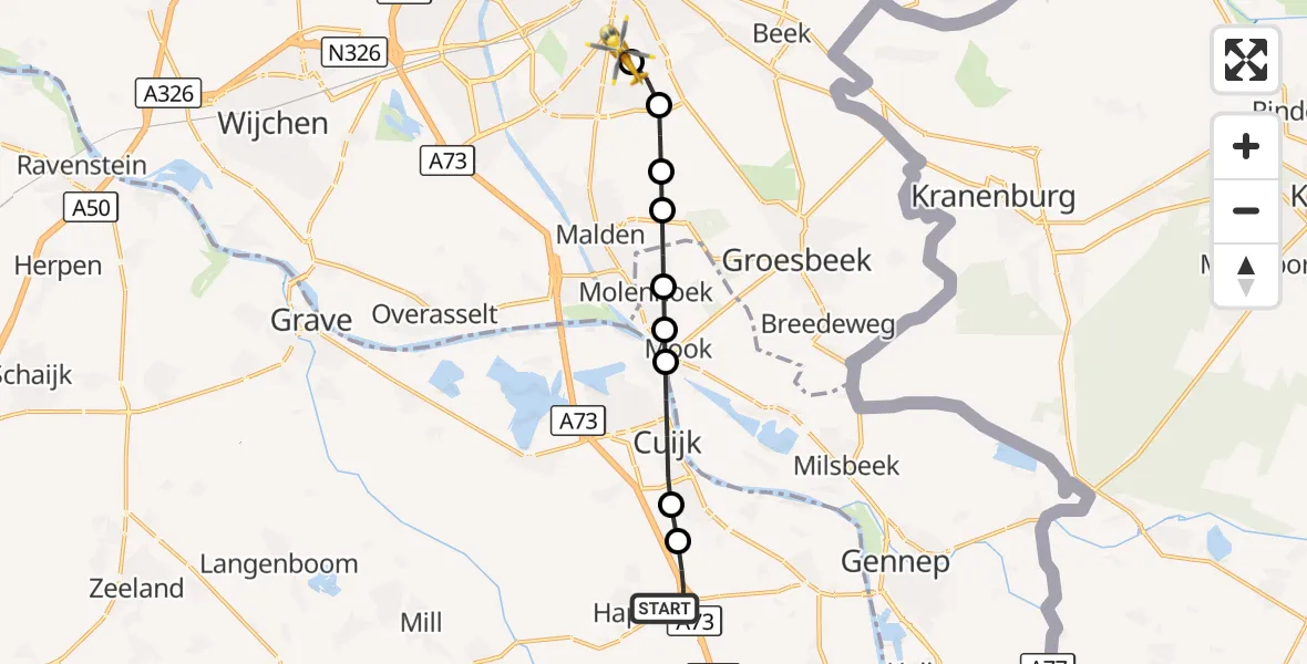 Vluchtroute Traumahelikopter Haps - Radboud University Medical Center Heliport, 14 september 2026, 18:07