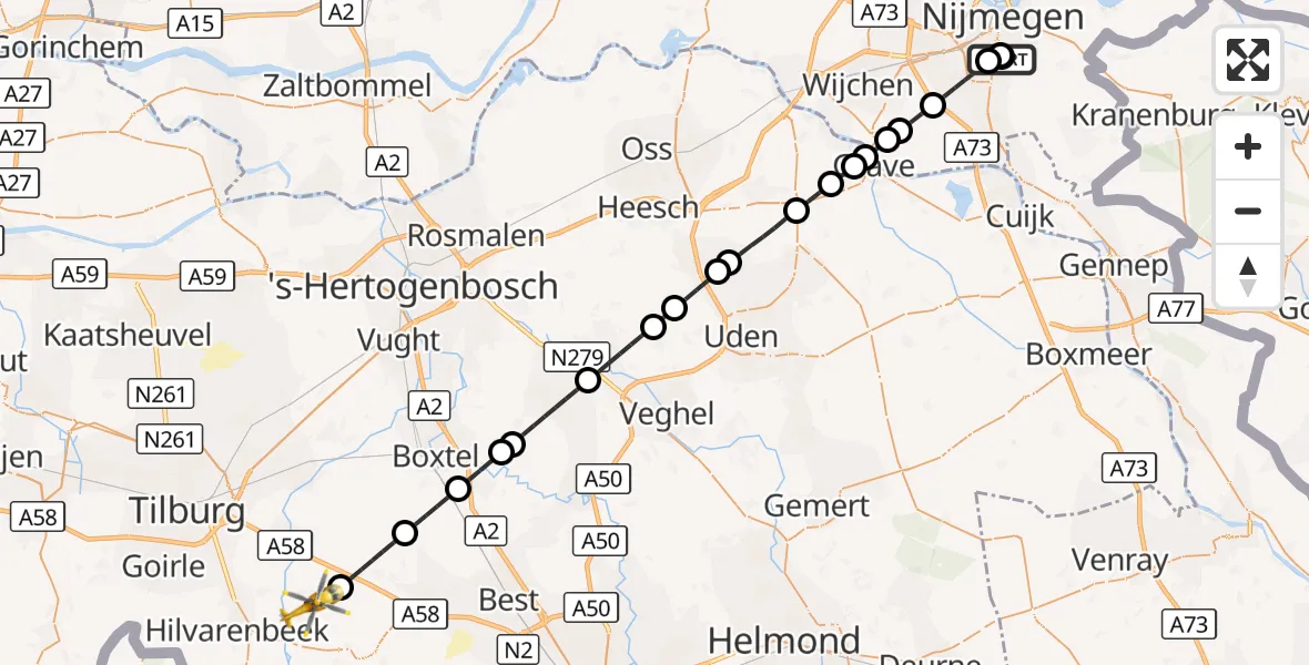 Vluchtroute Traumahelikopter Radboud Universitair Medisch Centrum - Haghorst, 14 september 2026, 18:42