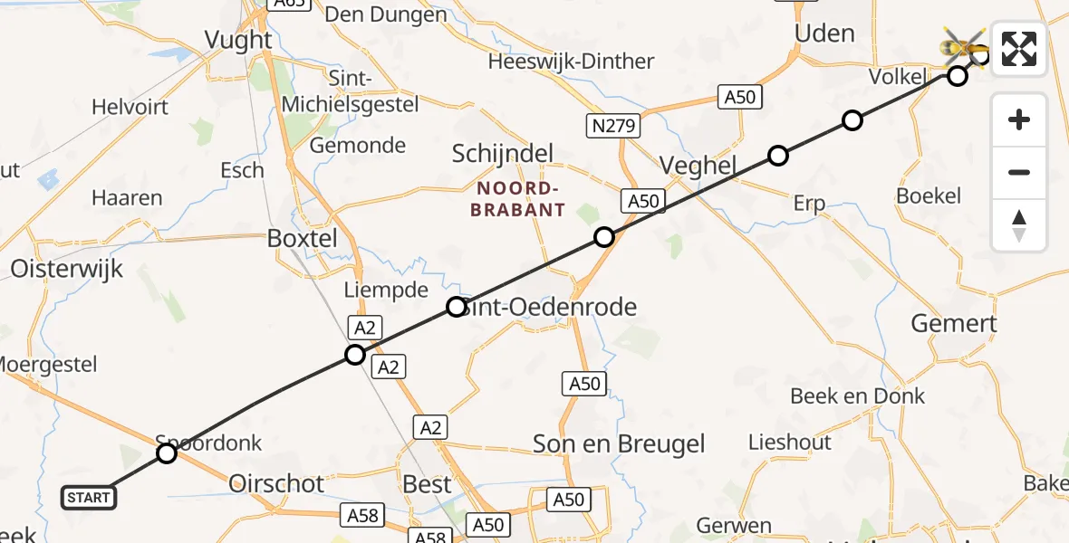 Vluchtroute Traumahelikopter Haghorst - Vliegbasis Volkel, 14 september 2026, 19:33